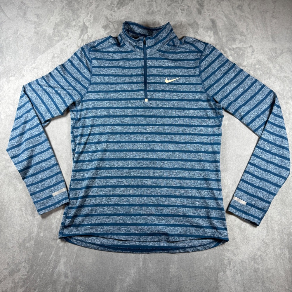 Nike Running Dri-FIT Womens Medium Blue Striped Quarter Zip Pullover Reflective